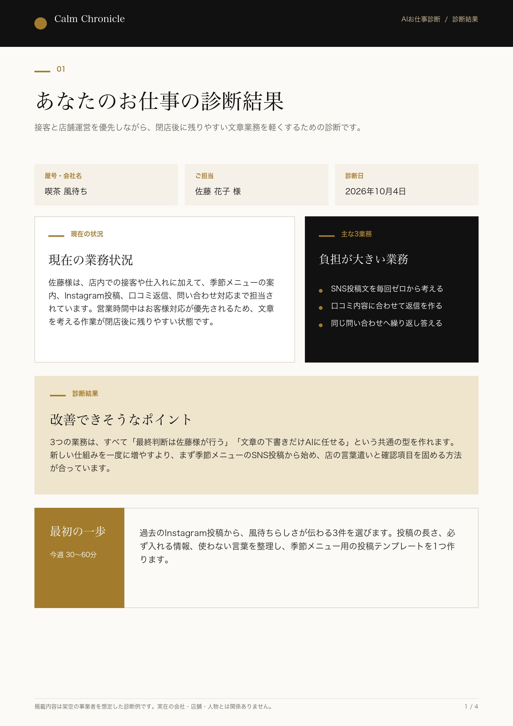 架空の喫茶店を想定したAIお仕事診断PDFの表紙